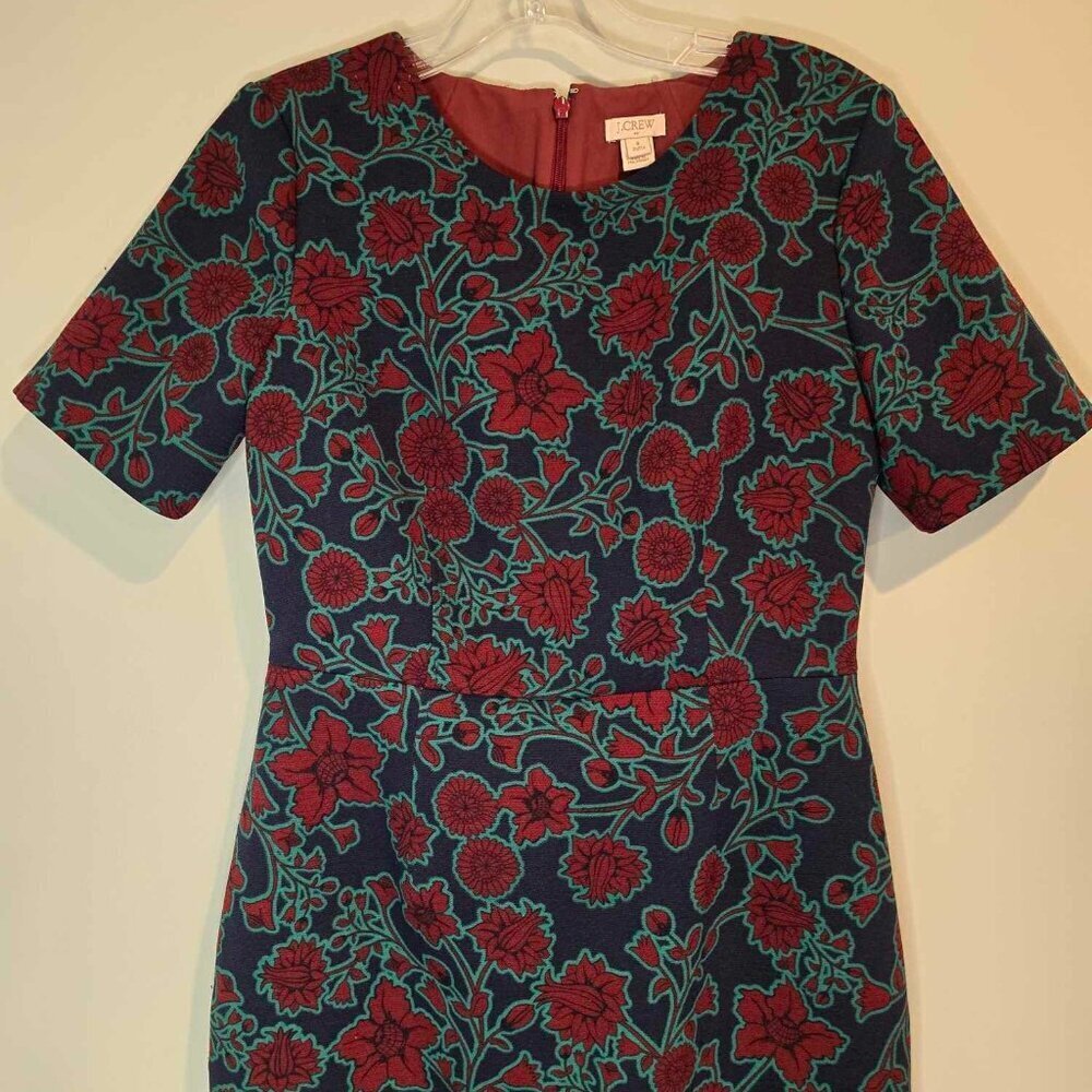 J Crew Short-Sleeve Printed Dress - Blue Burgundy Floral Print - Picture 6 of 12